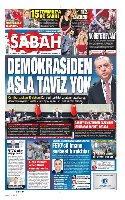 Türkiye 15 Temmuz ihanetini SABAH’tan okudu!