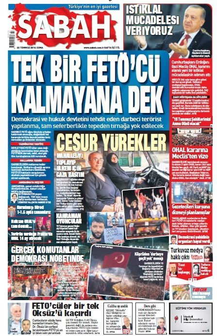Türkiye 15 Temmuz ihanetini SABAH’tan okudu!