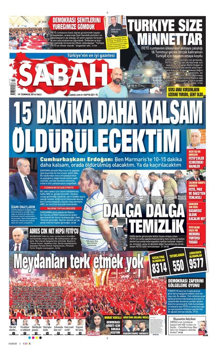 Türkiye 15 Temmuz ihanetini SABAH’tan okudu!