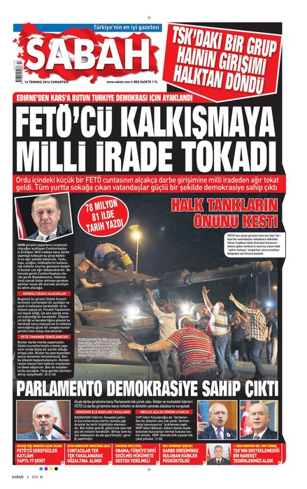 Türkiye 15 Temmuz ihanetini SABAH’tan okudu!
