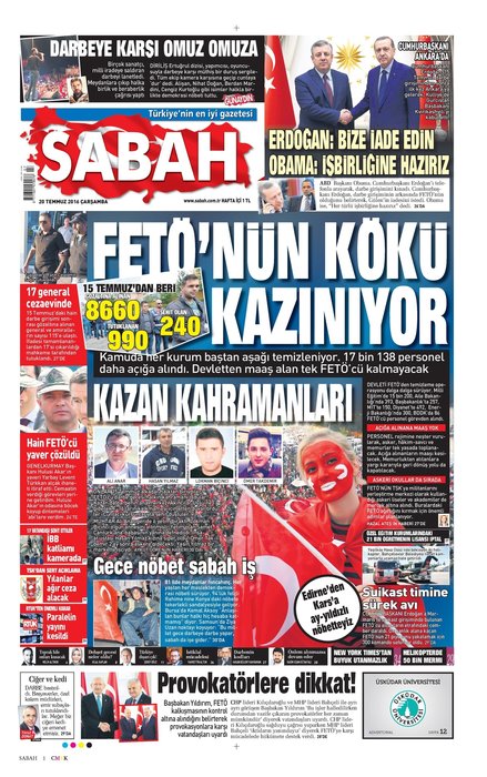 Türkiye 15 Temmuz ihanetini SABAH’tan okudu!